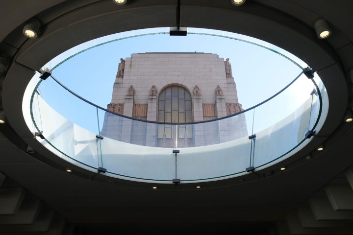 a close up of a large building